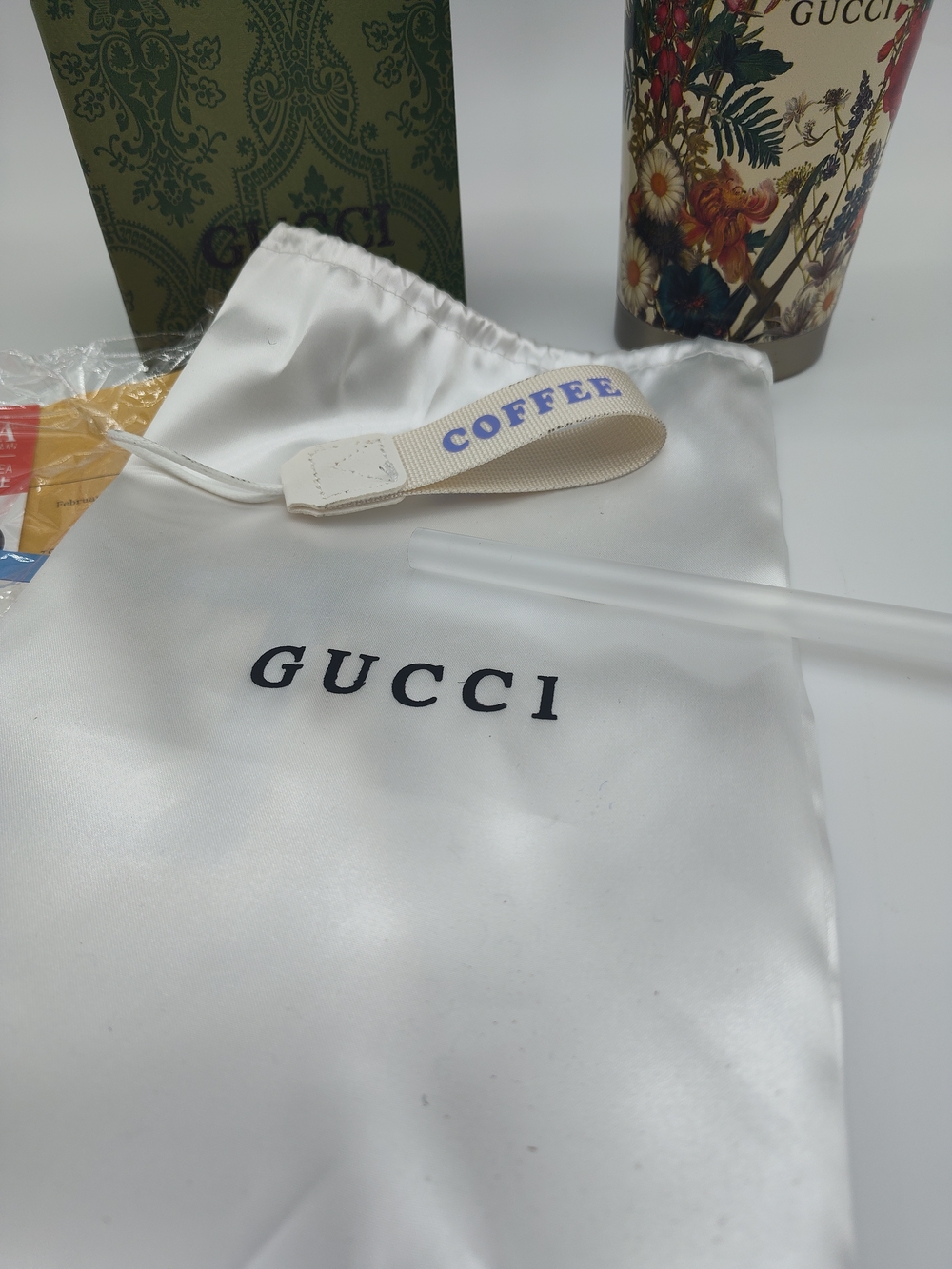 GUCCI Tumbler Asia Exclusive Floral Travel Tumbler Cup Gift Set Box Dust Bag NWT - Picture 5 of 11